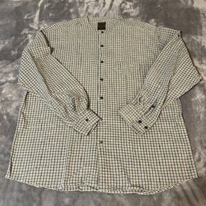 Bruno Linen Cotton Blend Green Checkered Band Collar Long Sleeve Shirt Mens XL